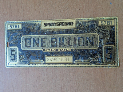 Rare Collectible Sprayground Gold Limited Edition 1 Billion Dollar Bill Tag