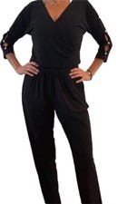 White House Black Market Women  s Size 8 Black Faux Wrap Jumpsuit Slited Sleeve