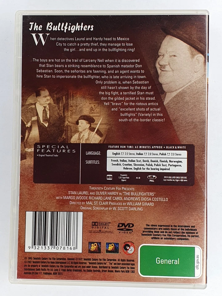 THE BULLFIGHTERS - Region 4 DVD - Stan Laurel & Oliver Hardy - 1945 Comedy RARE - Image 2 of 2