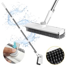 Long Handle Floor Scrubbing Brush with Squeegee 2 in 1 Hard Floor Scrubber Brush
