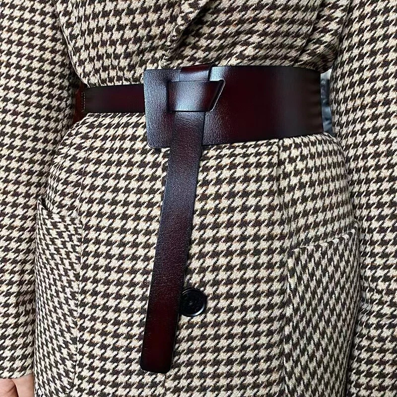 Cinturón de cintura de cuero real envolvente con lazo automático Obi Cinch cinturón para mujer Foto 4 de 4