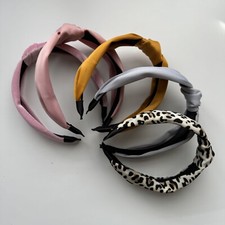 Five Knotted Wide Headbands Head Solid Gray Pink Mustard Preppy Silky Leopard