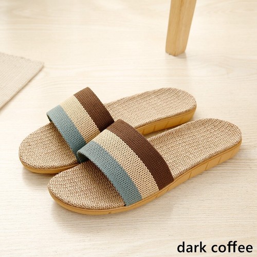 Men Linen Flat Slippers Striped Non Slip For Home Indoor Beach - Picture 10 of 11