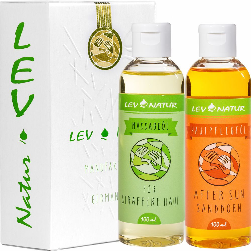 Geschenkset (2x100ml) Massageöl für straffere Haut & Gesichtsmassageöl After Sun