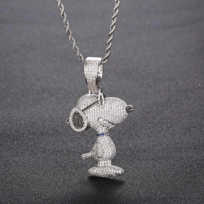 Cadena colgante 5AAA+ CIRCONITA CÚBICA Hop Hip Ice Out dibujos animados fisgón perro chapado en oro real 24 k Foto 4 de 4