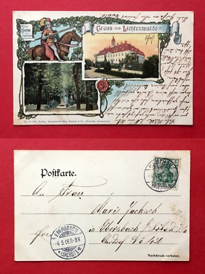 Jugendstil AK LICHTENWALDE 1906 Schloss und Ritter Harras zu Pferd   ( 42905