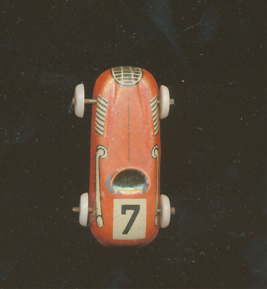 A33 - VINTAGE 1940's NO. 7 MINIATURE METAL RACE CAR MADE IN US ZONE