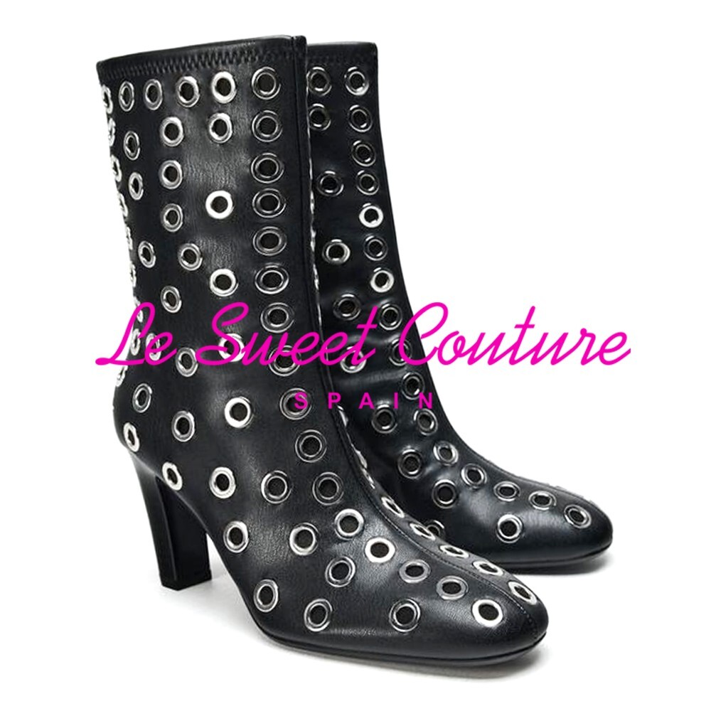 ZARA WOMAN NWT FW24 BLACK METAL GROMMET HEELED ANKLE BOOTS
