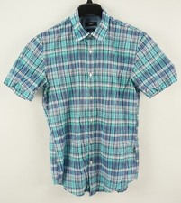 Hugo Boss Featherweight Mens Medium Slim Short Sleeve Blue Plaid Button Up Shirt
