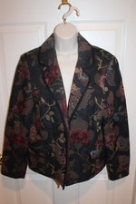 COLDWATER CREEK Womens Multi Black Floral Tapestry Open Front Jacket Sz L Large