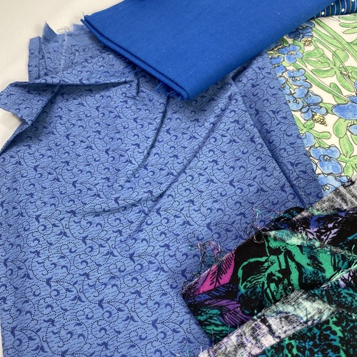 Crafter’s And Quilter’s Lot 5 Lbs Vintage Fabrics Blue Remnants & Fat Quarters - Picture 4 of 12