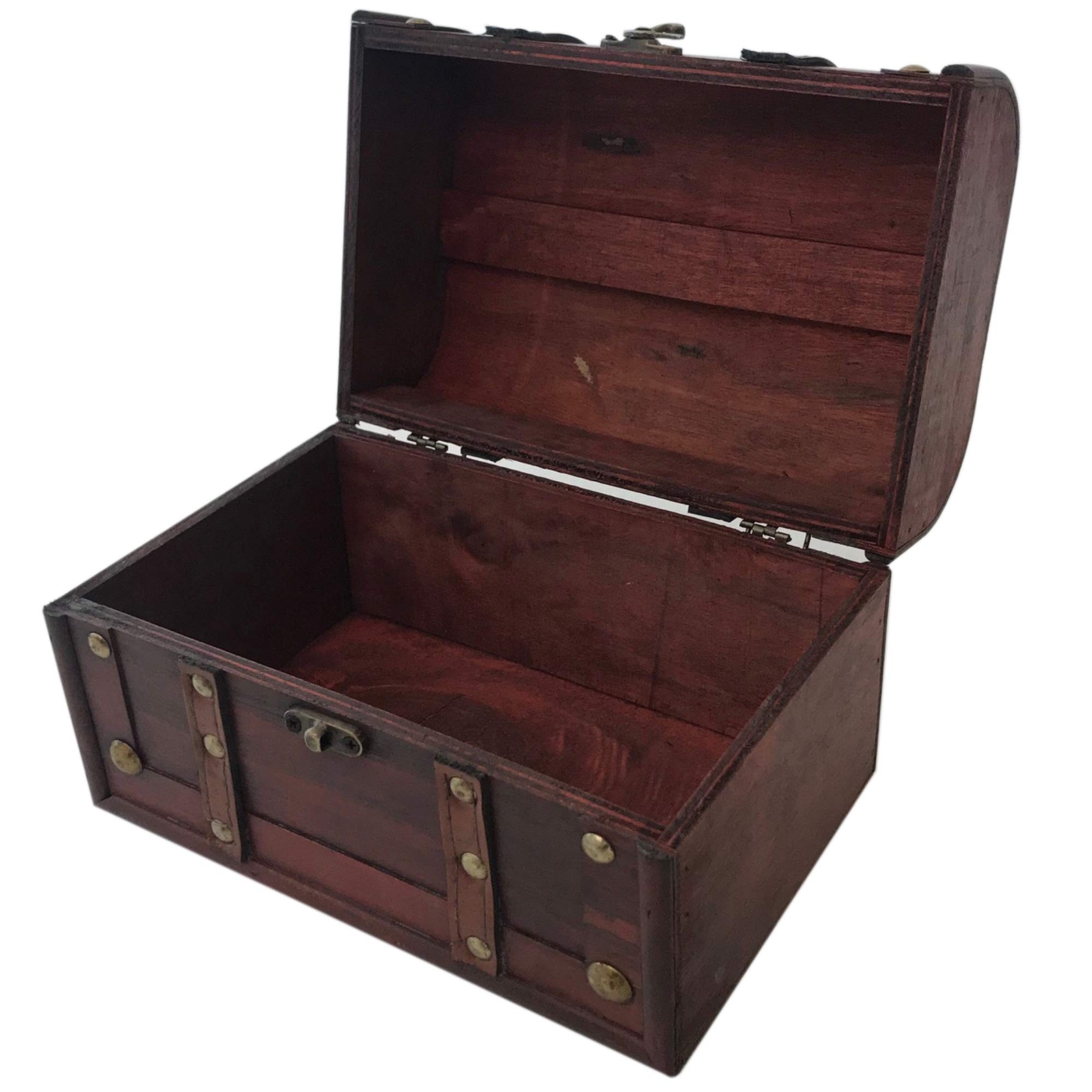 Wood and Leather Treasure Chest Box Decorative Storage Chest Box with