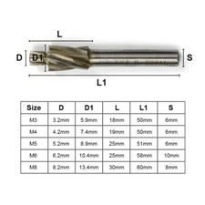 1/5/7PCS HSS Counterbore End Mill M3-M16 4 Flute Pilot Slotting Tool for Milling