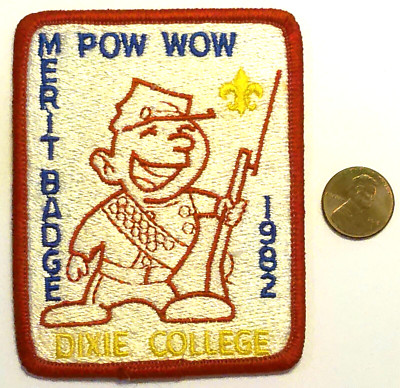 VINTAGE BSA DIXIE COLLEGE OA 1982 POW WOW MERIT BADGE POCKET PATCH RARE!!