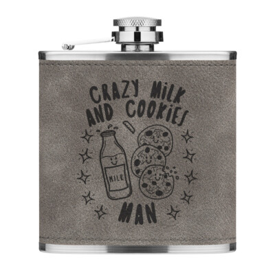 Crazy Milk And Cookies Man Stars 6oz PU Leder Flachmann Grau Lustig Schokolade