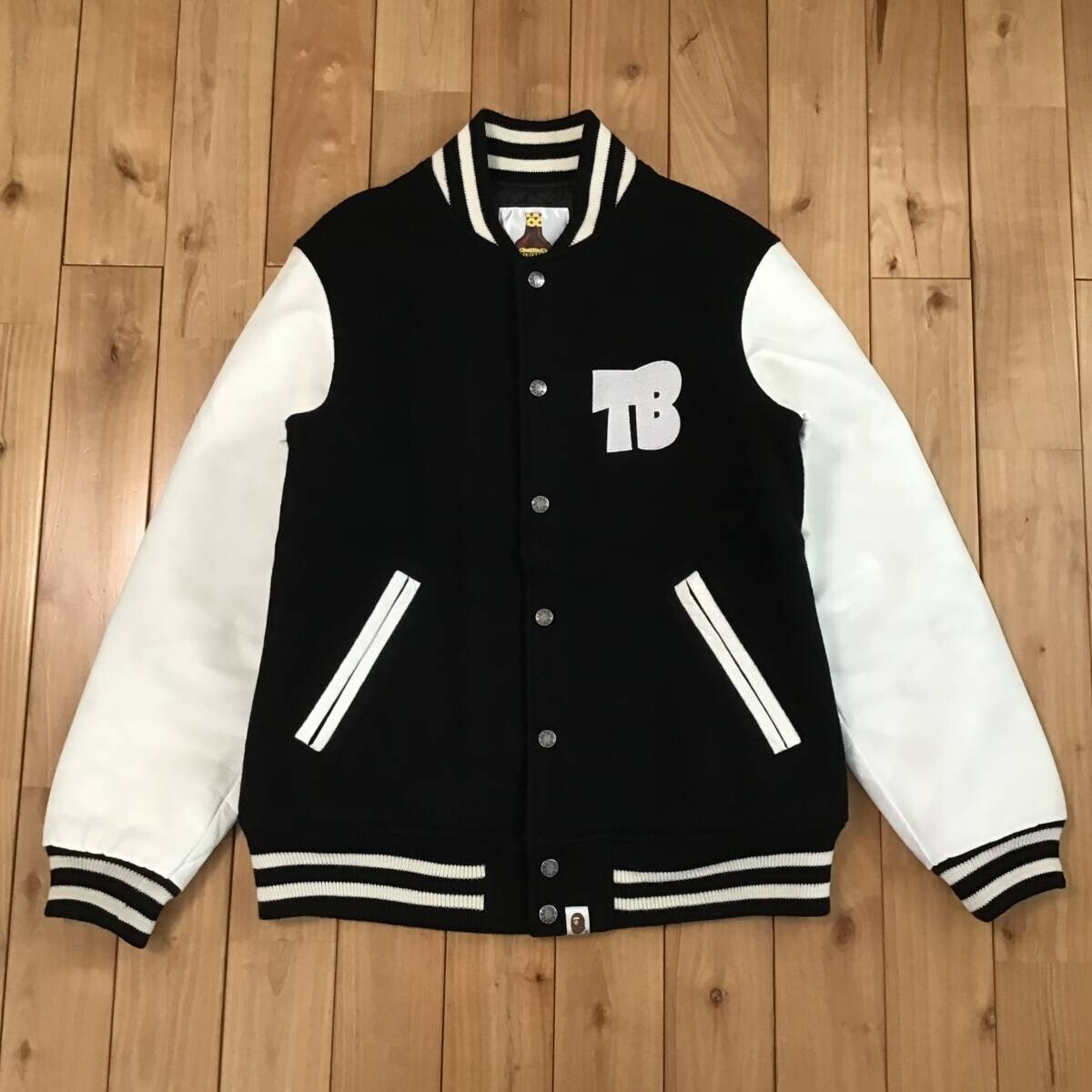 BAPE TERIYAKI BOYS leather sleeve varsity jacket Kanye NIGO A