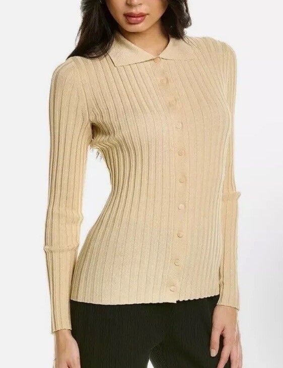 Vince Ribbed Collared Top Fitted Button Front  Si… - image 3