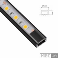 "1M Alu-Profil \"Slim\" (14X7Mm) In Schwarz Eloxiert Inkl. Klarer Abdeckung"