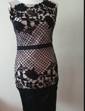 Black lace dress with beige lining,Cocktail dress Size-10