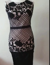 Black lace dress with beige lining,Cocktail dress Size-10