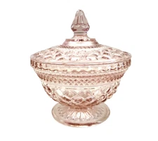 Vintage Pink Anchor Hocking Wexford Covered Lid Candy Dish Bowl Compote USA Made