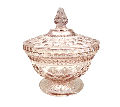 Vintage Pink Anchor Hocking Wexford Covered Lid Candy Dish Bowl Compote USA Made
