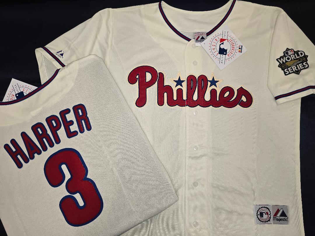 Philadelphia Phillies HARPER SCHWARBER 2022 World Series SEWN JERSEY IVORY  New