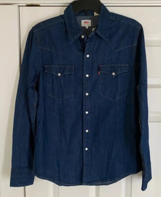 NWT Mens Levi's Blue Long Sleeve Pearl Snap Button Down Western Denim Shirt S 885608142273 | eBay