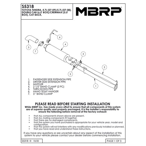 MBRP S5318AL Steel Cat Back Exhaust for 2007-2009 Toyota Tundra 4.7L 5.7L V8 - Picture 3 of 6