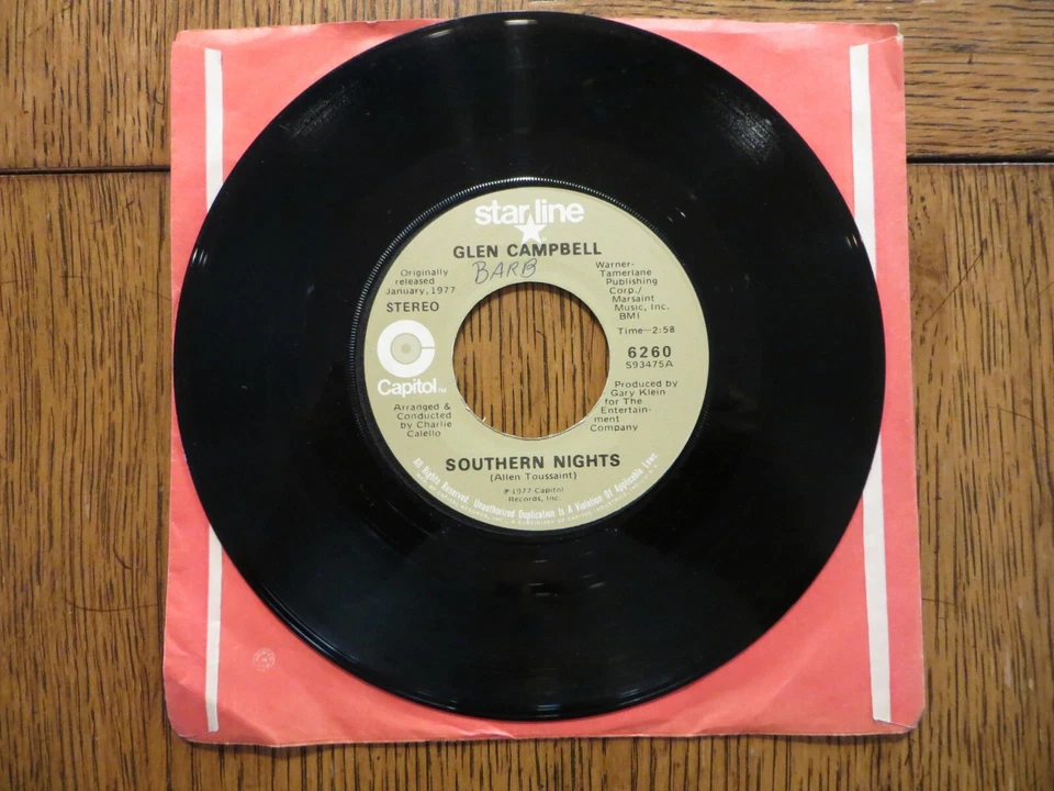 Glen Campbell – Southern Nights / Sunflower - Capitol 6260 7" Single VG+ Foto 3 de 4