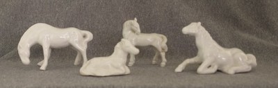 Horse Figurine Lot Herd of 4 Gloss White Possible Bone China