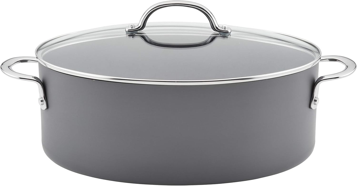 80090 Professional Hard Anodized Nonstick Cookware Oval Pasta Pot/Braiser, 8 Qua