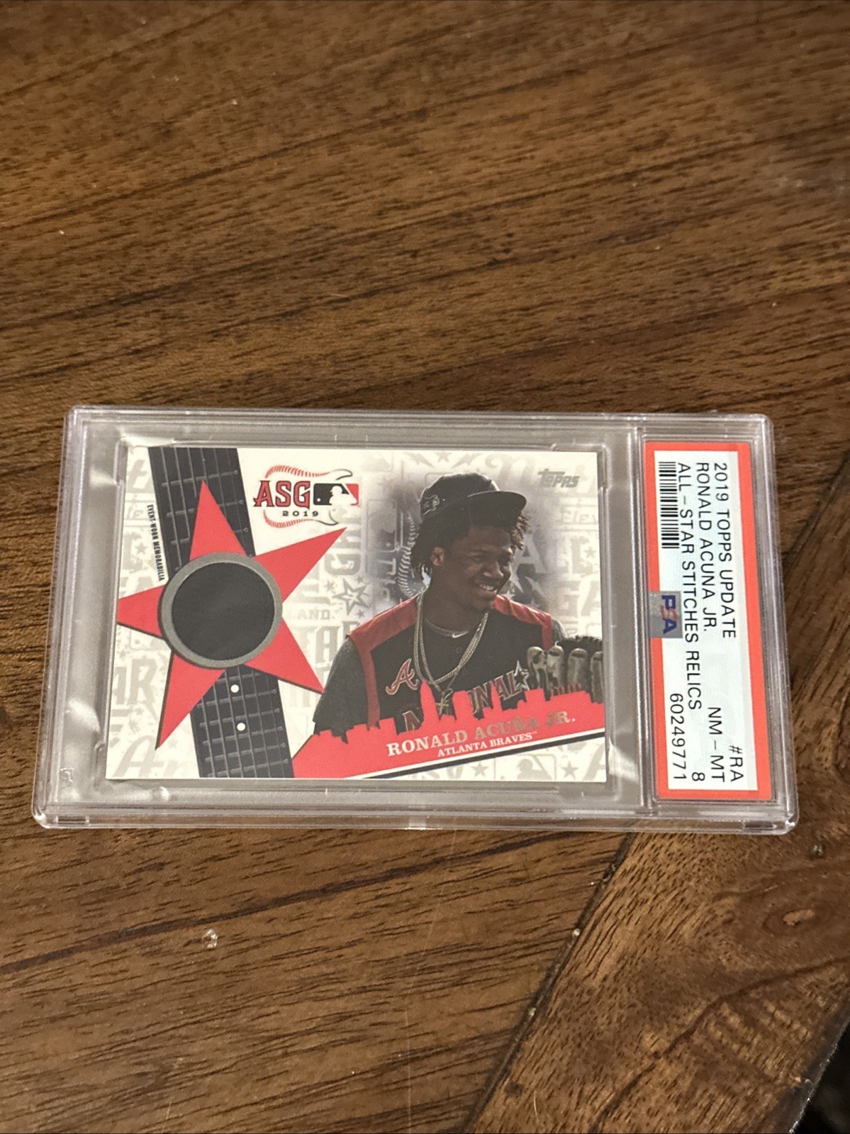 2019 Topps Update Relics Ronald Acuna Jr-Event Worn Jersey Card - PSA 8 - RARE view 4