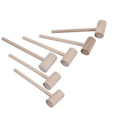 6 PCS Solid Beechwood Crab Lobster Mallets, Natural Wooden Shellfish Hammers