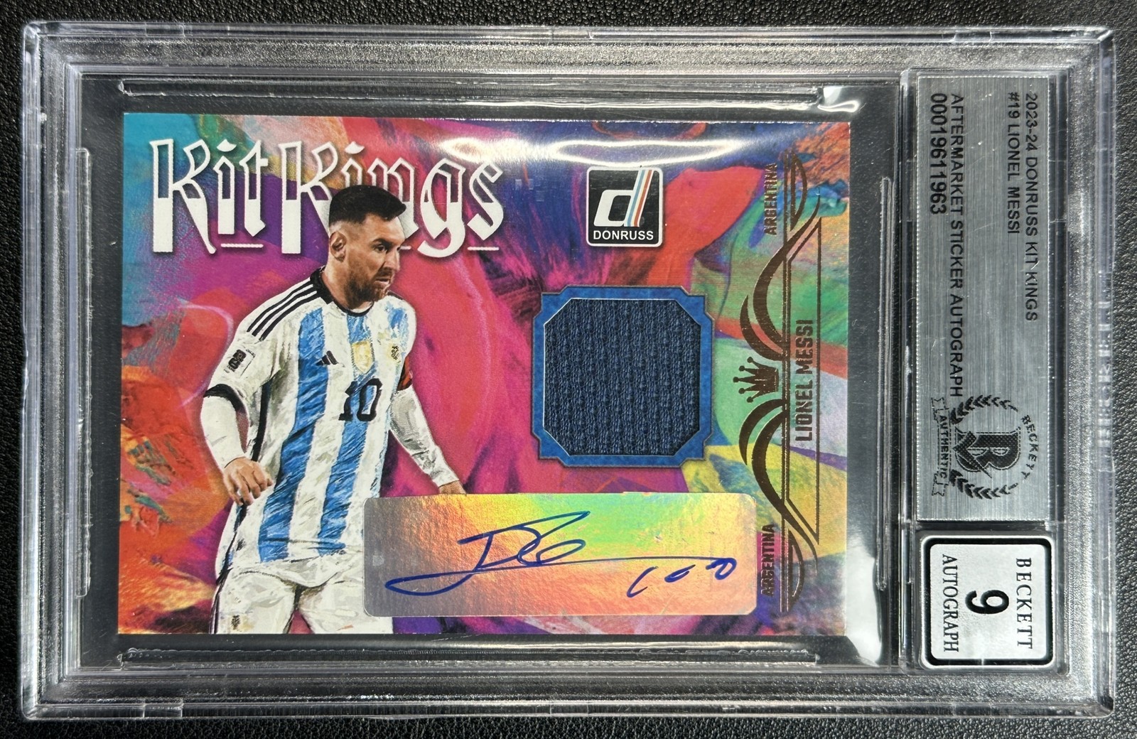LIONEL MESSI BAS AUTH AM STICKER AUTO 2023-24 PANINI DONRUSS KIT KINGS JERSEY