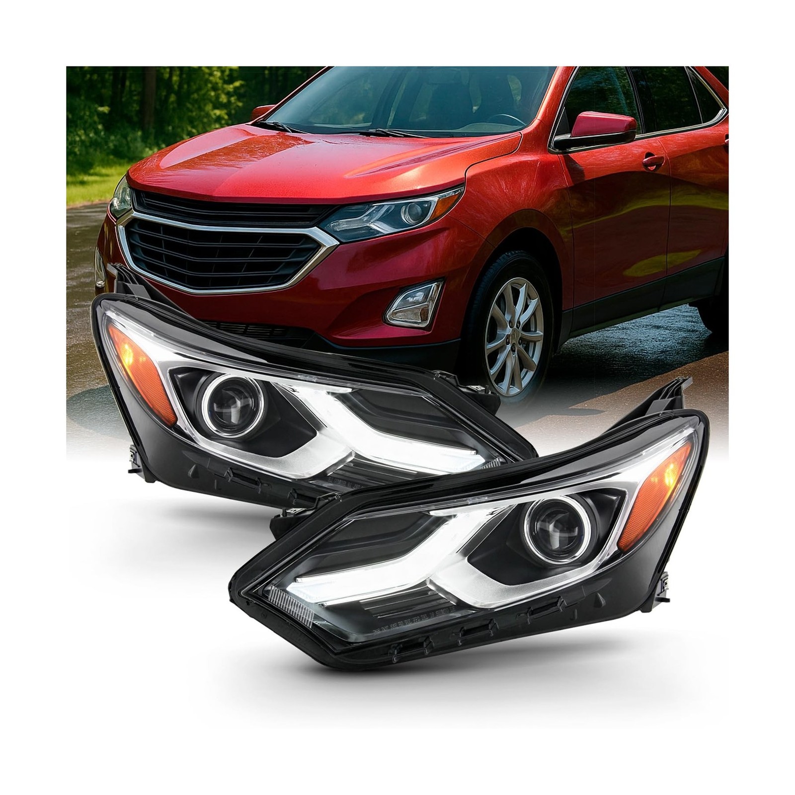 AKKON - For 2018-2021 Chevy Equinox Projector Headlights | [Halogen Model Onl...