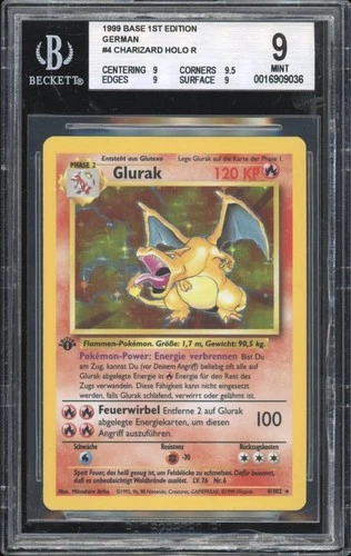 1999 Pokemon GERMAN 1st Edition Base Set Glurak-Charizard Holo 4/102 BGS 9 Quad