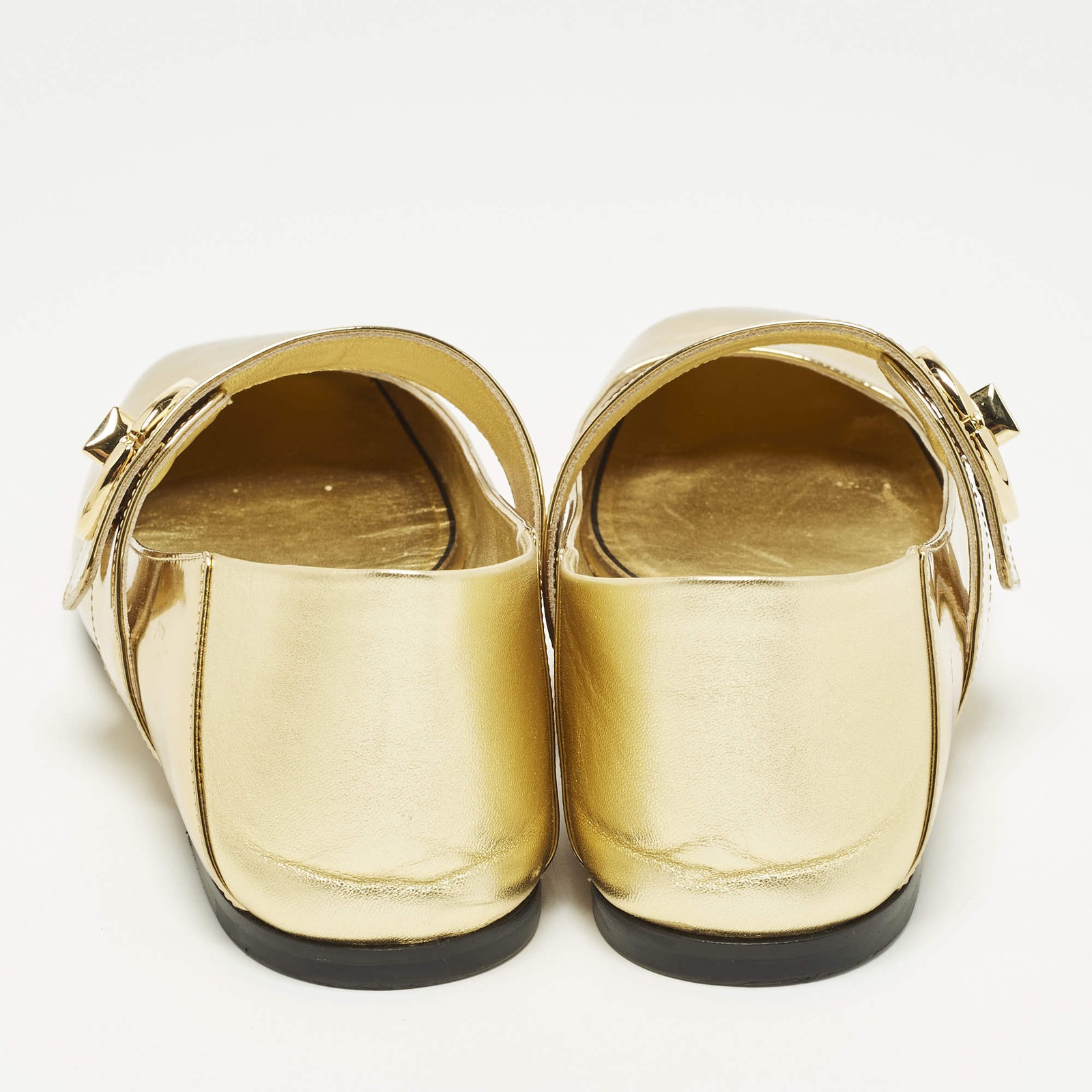Valentino VLogo Size 40 Gold Leather and Patent Leather MaryJames Ballet Flats thumbnail 5