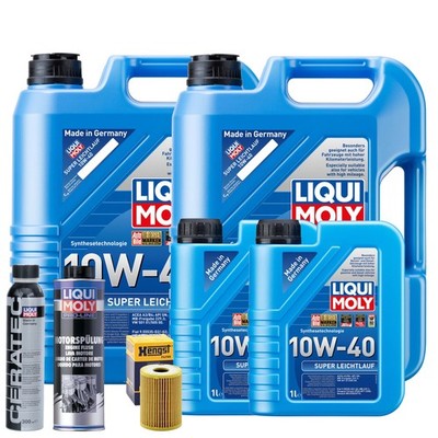 Motoröl 10W40 LIQUI MOLY Super Leichtlauf 12L+HENGST Ölfilter +Spülung +Cera Tec
