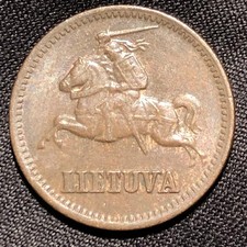 1936 Lithuania 1 Centas Bronze Coin - AU (About Uncirculated) condition