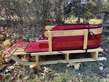 LL Bean Kids 40" Large Wooden Pull Sled with Cushion Pad  Rope Made In Canada