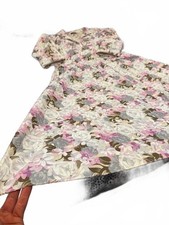 Vintage Floral Button-Up Midi Dress with Puff Sleeves