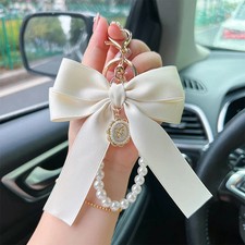 Fashion Large Bowknot Ribbon Pearl Key Chain Women's Multi-color DIY Key Pendant