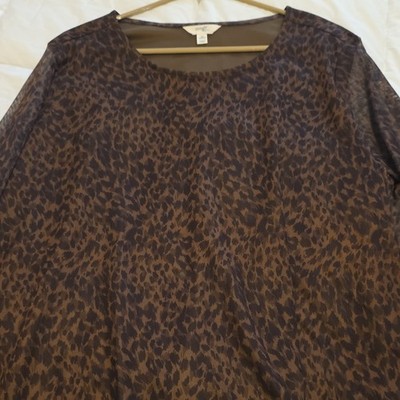 Terra & Sky Women's Plus 3X Brown/Black Leopard Animal Print Scoop Neck Top