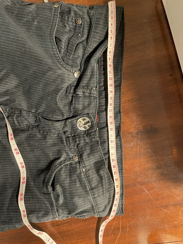 Upcycled Pinstripe Mini Skirt from Jeans – Ruffle Hem, UK 8 - Image 4 of 4