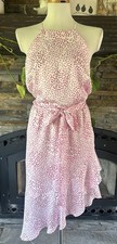 Express Scattered Dot Pink High Neck Asymm Dress Large 