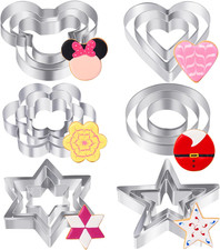 Metal Cookie Cutters Set 18 Pcs - 6 Shapes Round, Heart, Star, Mouse, Hexagram,
