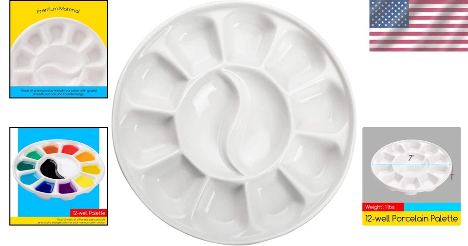 Paleta duradera de porcelana blanca de 12 pocillos para acuarela, gouache y pinturas al óleo Foto 2 de 4