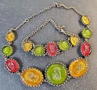 Vintage Necklace & Bracelet Colorful Resin "Reverse" Cameos Costume Jewelry 18"