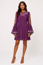 American Eagle Floral Embroidered Peasant Dress M Keyhole Flared Split Sleeves
